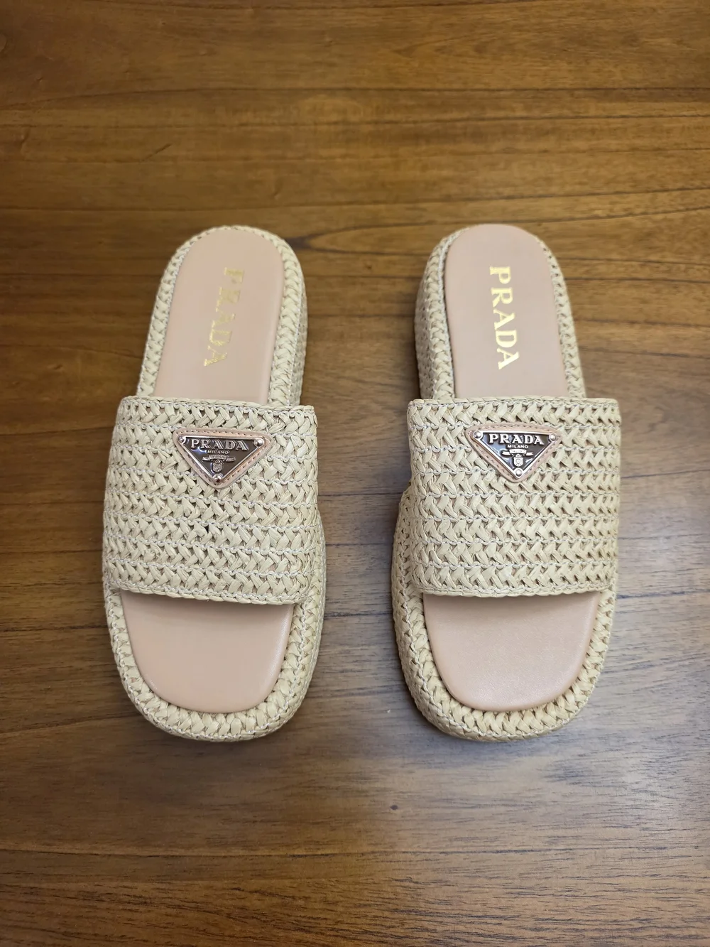 Prada Beige Woven Slide Sandals  (New) - Picture 3 of 10